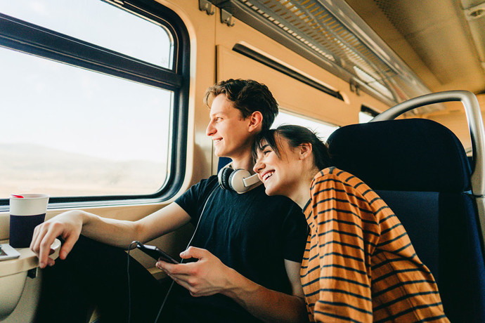 A couple on a train ride